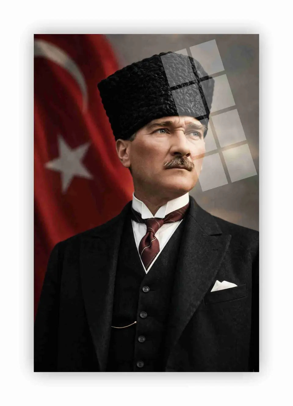 Kalpaklı Atatürk portresi cam tablo – Atatürk duvar tablosu