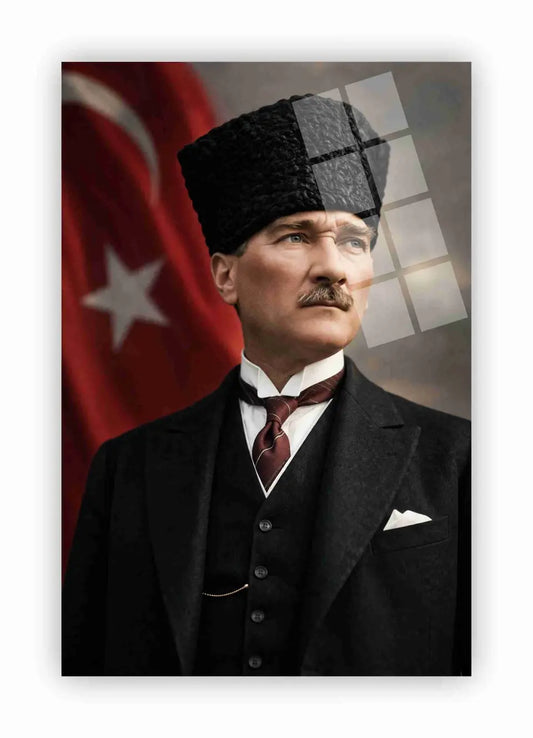 Kalpaklı Atatürk portresi cam tablo – Atatürk duvar tablosu